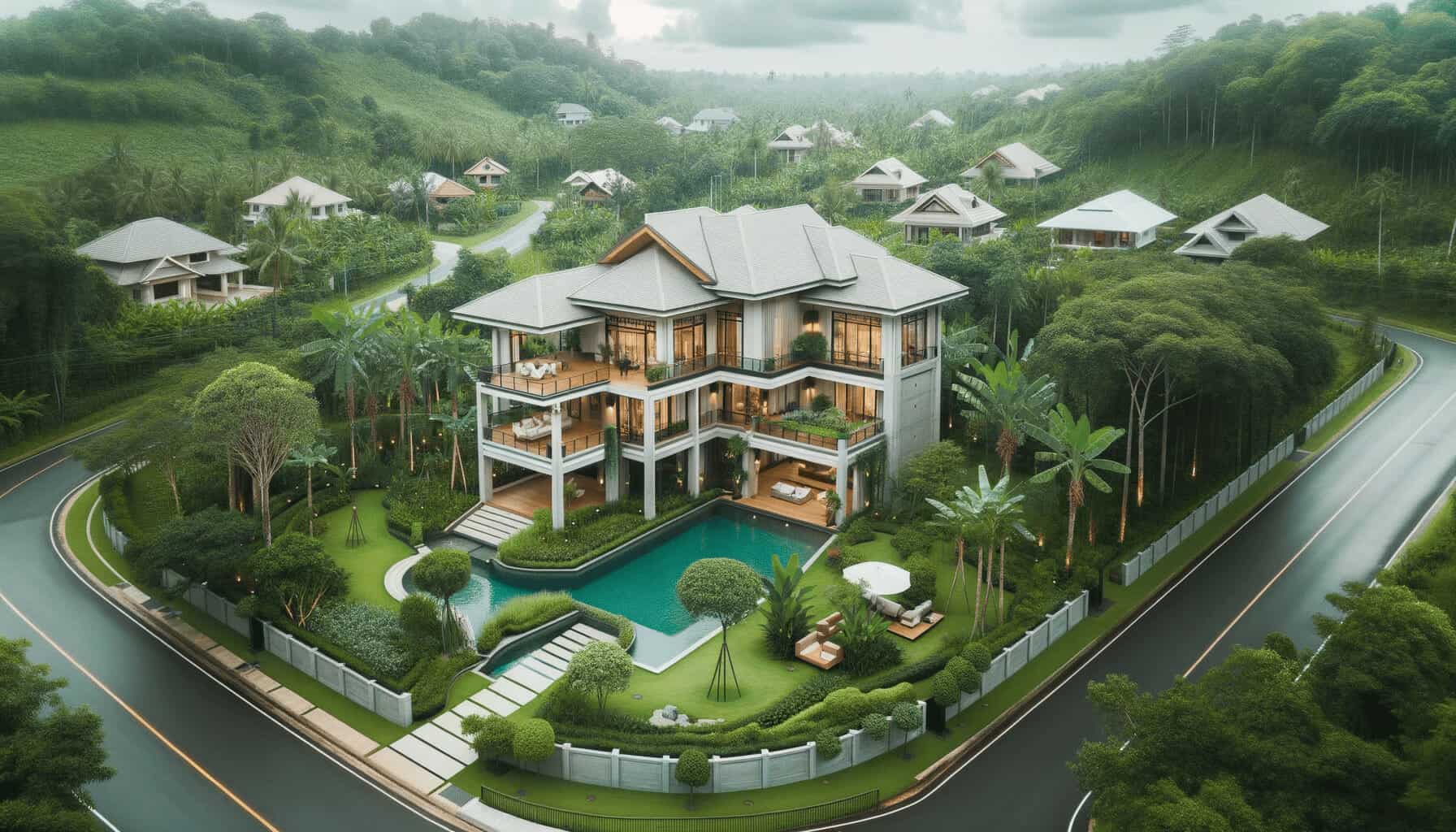 DALL·E 2023 10 16 13.32.46 Photo of a beautiful completed home built using IBS technology with lush greenery surrounding it